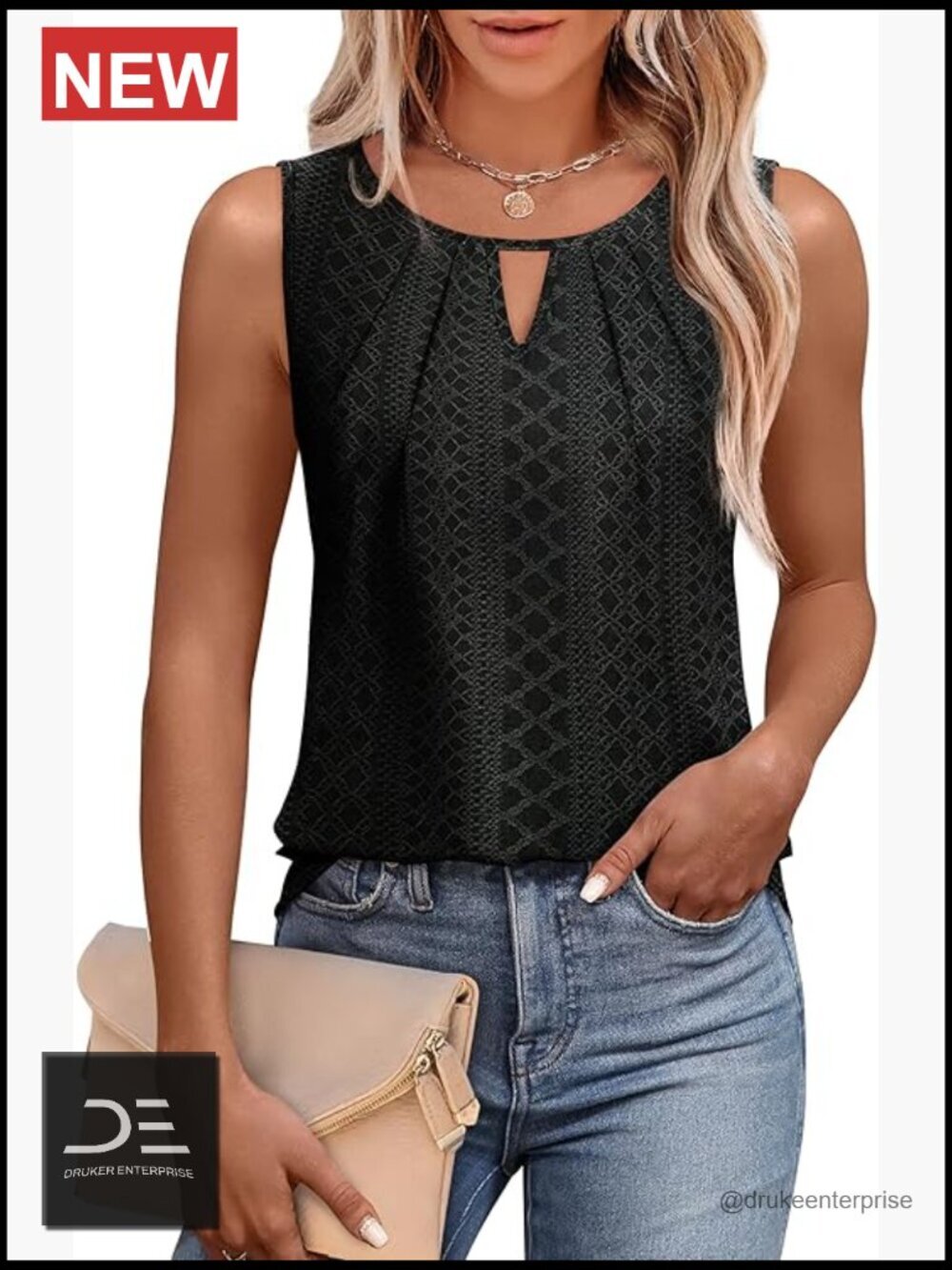 Keyhole Neck Tank Top Loose Fit Casual Summer Sleeveless Tunic